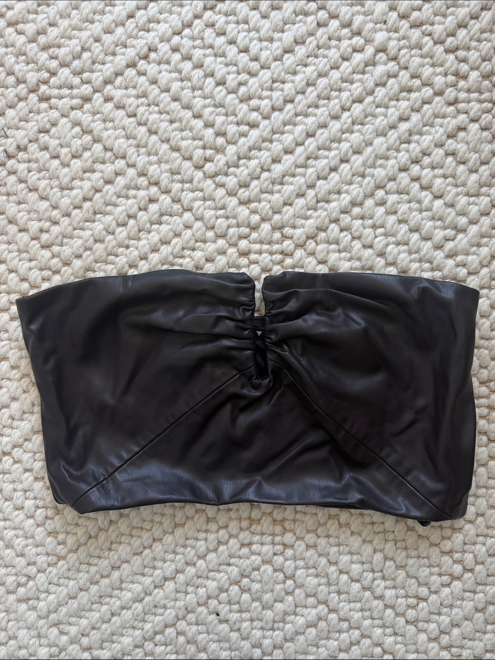 Brown/Black Faux Leather Strapless Bandeau Top